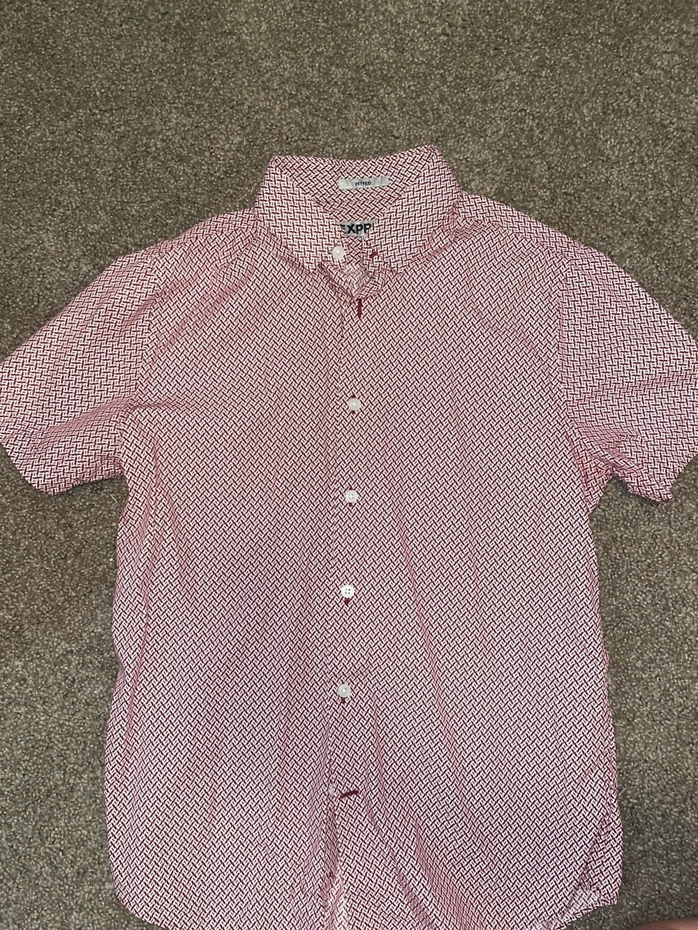 Express Red Patterned Short-Sleeve Button-Down Shirt